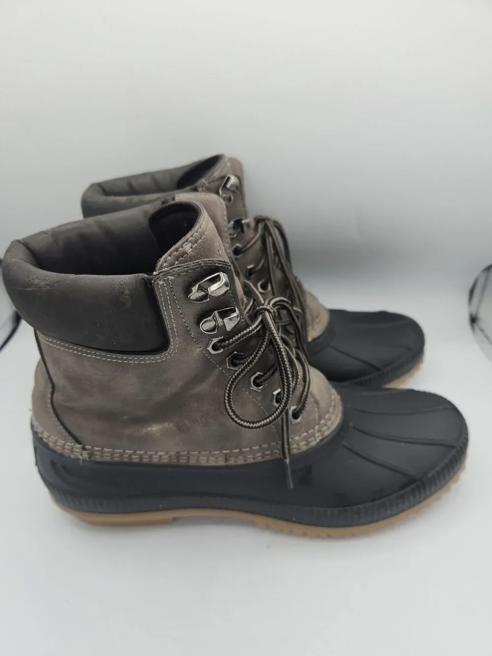 TOMMY HILFIGER Mens Black & Gray Collar Waterproof Round Toe Duck Boots 9